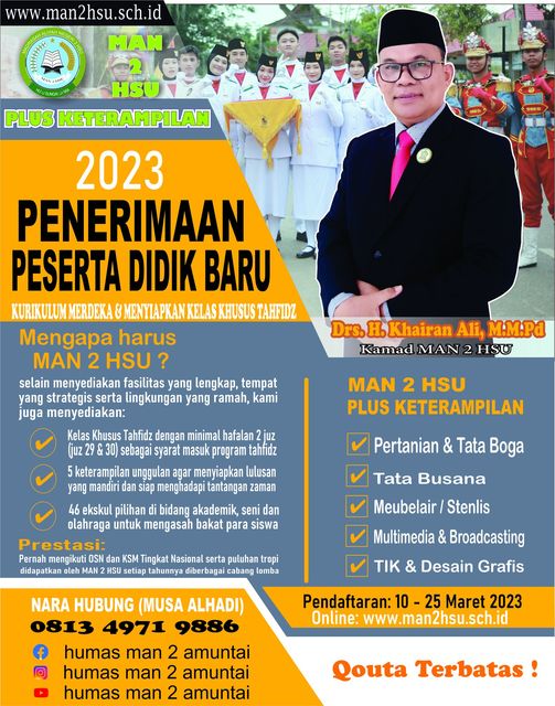 PENERIMAN SISWA BARU MAN 2 HSU PLUS KETERAMPILAN