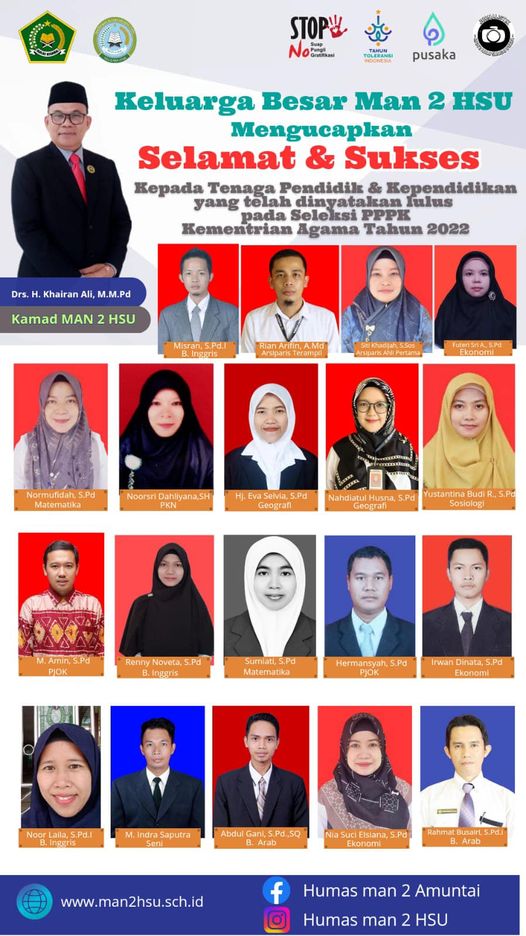 Alhamdulillah, Selamat & Sukses kepada Tenaga Pendidik dan Kependidikan MAN 2 HSU yang dinyatakan lulus pada seleksi PPPK