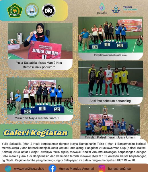Siswi MAN 2 HSU Raih Juara 2 Bulu Tangkis Pada Ajang Pangdam VI Mulawarman CUP 2023